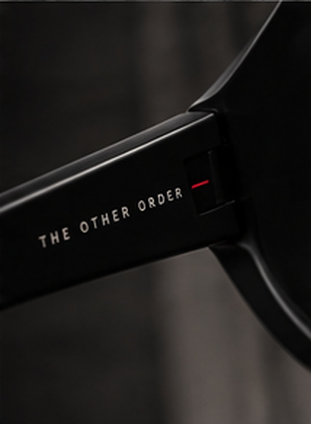 Concept close-up of The Other Order wordmark on a temple