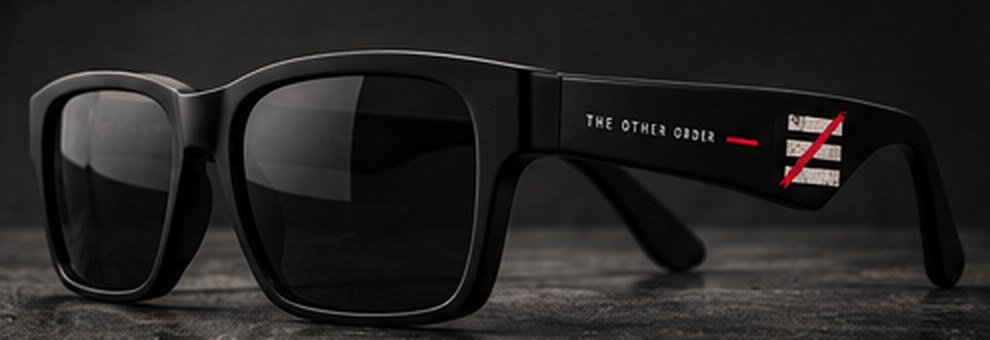 Concept render of black rectangular Off Record sunglasses with dark lenses