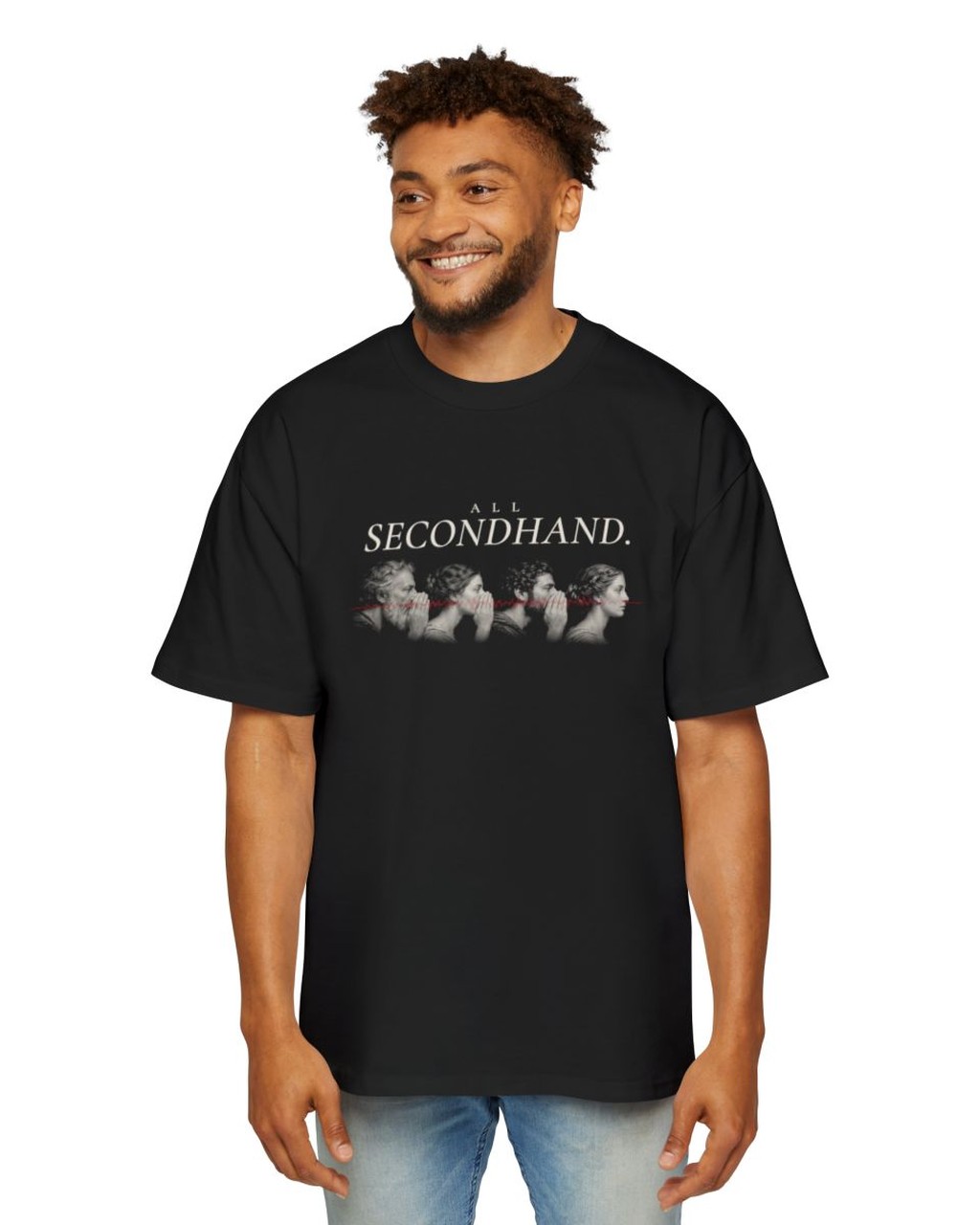 The Other Order ALL SECONDHAND., heavy oversized graphic t-shirt in obsidian — on body