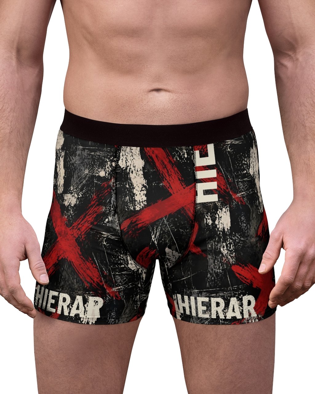 The Other Order HIERARCHY X, boxer briefs in obsidian — worn — front