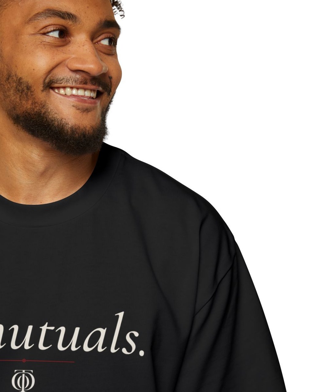 The Other Order NO MUTUALS., signature network tee in obsidian — front detail