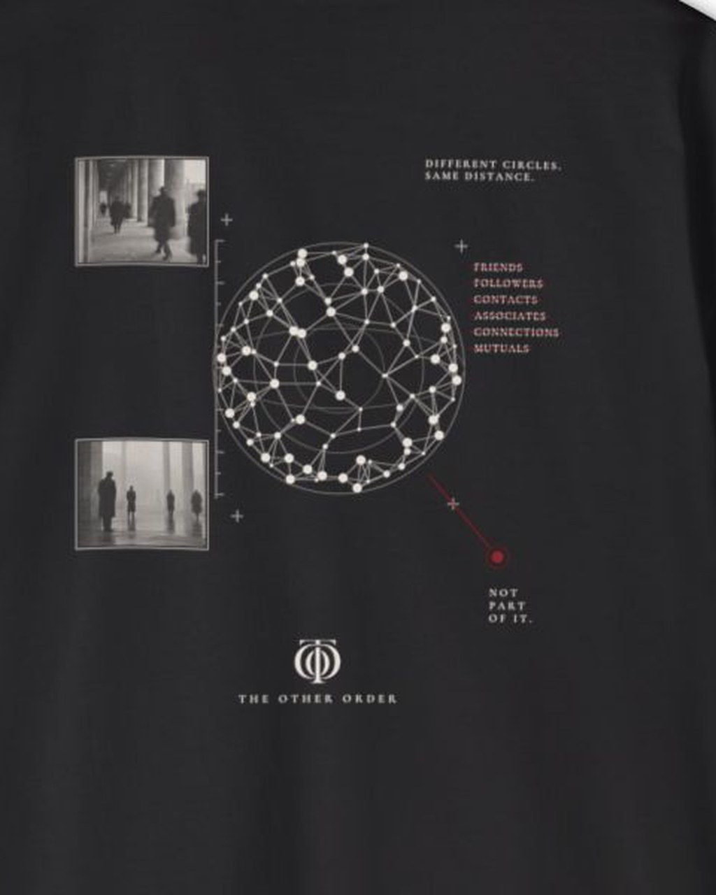 The Other Order NO MUTUALS., signature network tee in obsidian — back detail — network