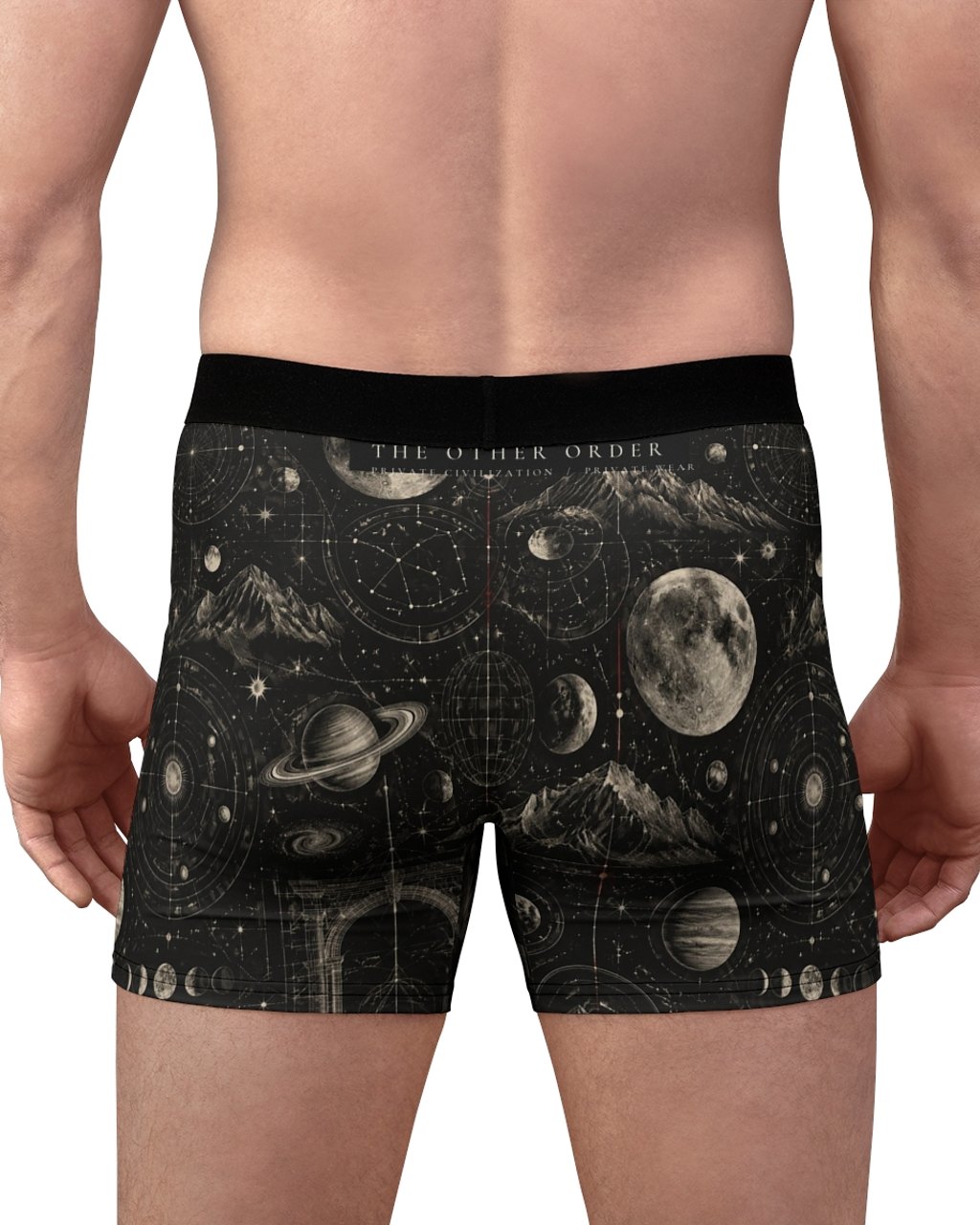 The Other Order PRIVATE CIVILIZATION, boxer briefs in obsidian — worn — rear