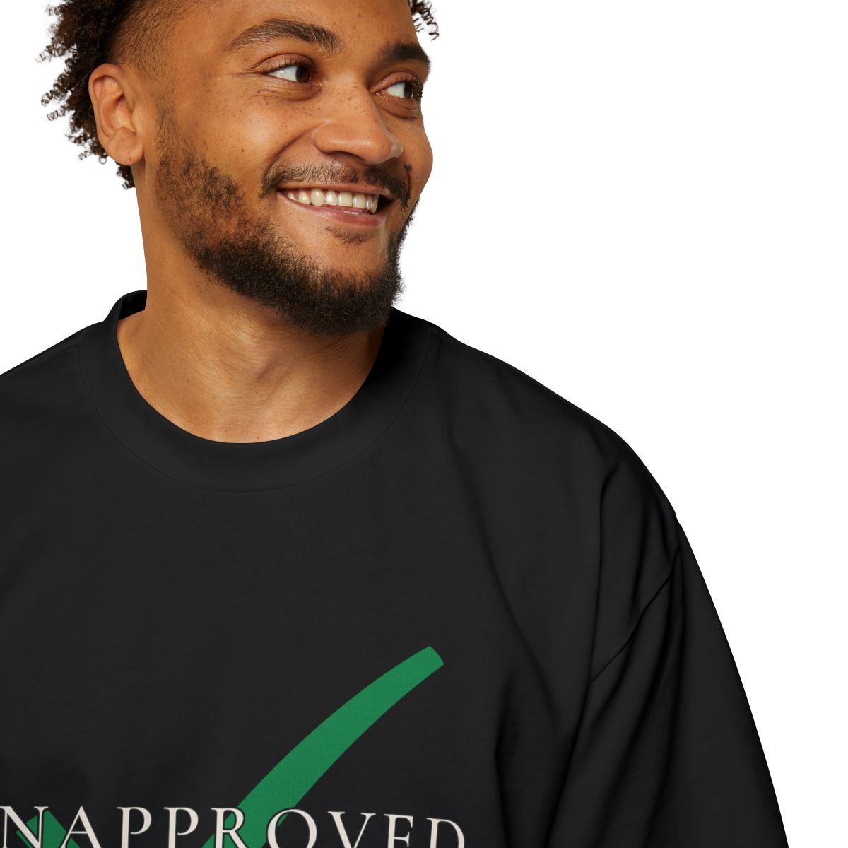 The Other Order UNAPPROVED., heavy oversized graphic t-shirt in obsidian — detail — front print