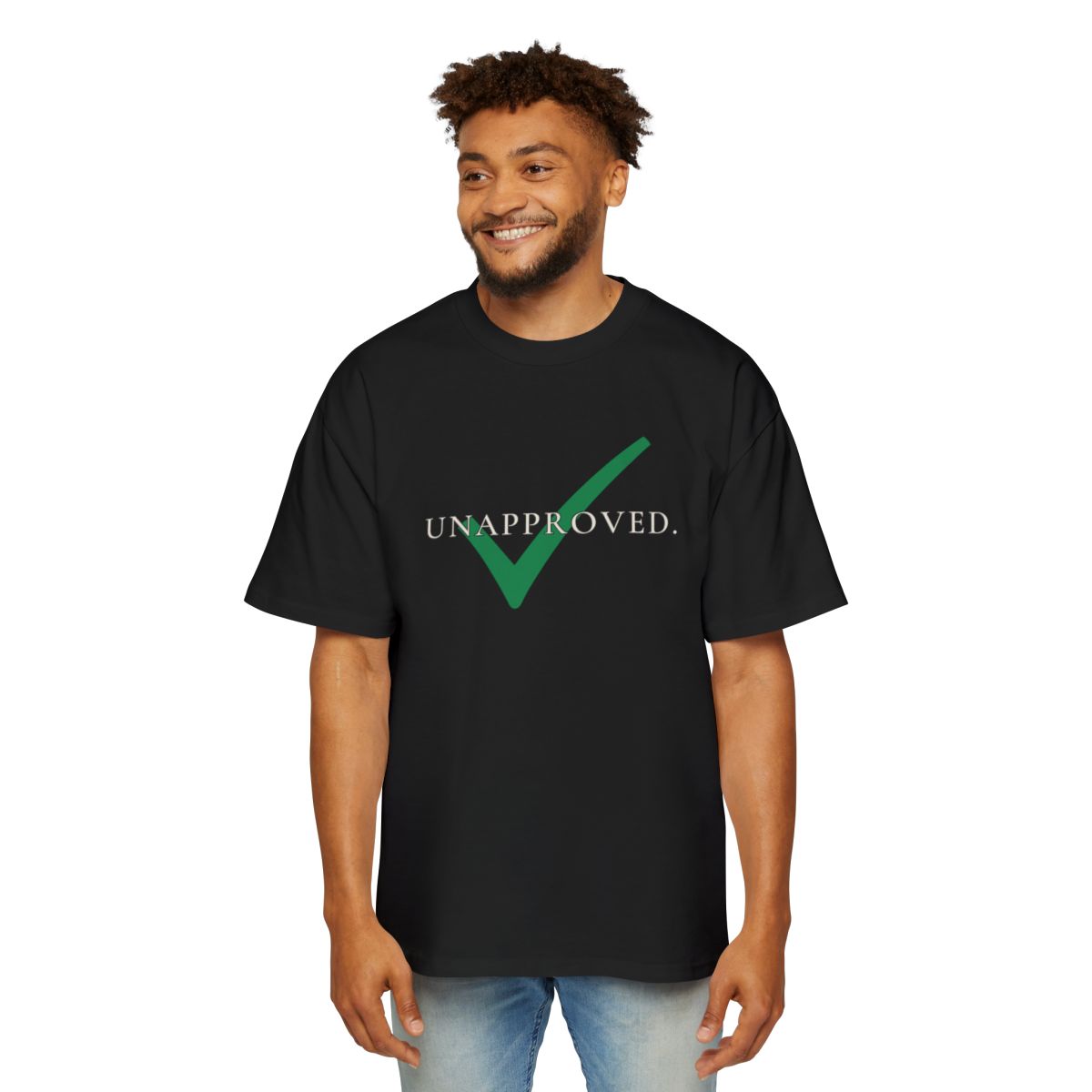 The Other Order UNAPPROVED., heavy oversized graphic t-shirt in obsidian — on body